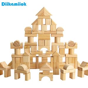 100 pièces empileur en bois naturel bébé jouet blocs de construction forme géométrique jeu enfants bois Montessori jouets éducatifs pour enfants 240110