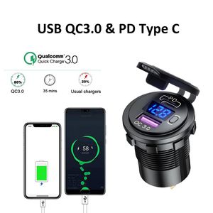 100 pièces nouveau chargeur USB de voiture QC3.0 PD Type C USB avec prise de commutateur pour véhicules 12 V/24 V bateau moto SUV Bus camion caravane Marine