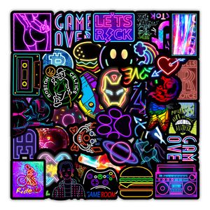 100pcs No Repeat Neon Light Stickers Cool Night Neon Style Cartoon Graffiti DIY Paster Bagages Laptop Skateboard Phone Decal Sticker Toy 2 Groups Mix