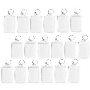 100 pièces Photo porte-clés Rectangle Transparent blanc acrylique insérer Photo cadre Photo porte-clés porte-clés bricolage anneau fendu H0915