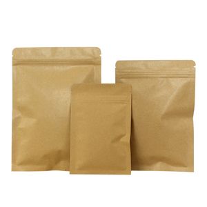100 pcs refermable kraft brun fond plat sacs d'emballage écologique de stockage des aliments emballage zip serrure pochettes anti-humidité aluminium feuille sac
