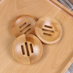 Jabonera de bambú redonda de 100 uds, caja hecha a mano Natural respetuosa con el medio ambiente, Mini soporte de baño de 8,2*1,3 cm