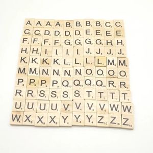 Carreaux de Scrabble Alphabet en bois, lettres noires et chiffres pour l'artisanat en bois, 100 pièces/ensemble