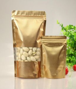 100 Uds. Bolsa con cierre de cremallera de papel de aluminio dorado con ventana bolsa de embalaje de plástico metálico para alimentos té dulces galletas para hornear 5086230