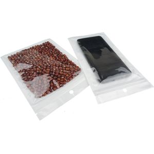 100 Uds x 10,5*15cm blanco translúcido BOPP perla película ziplock bolsa-agarre resellable cierre de cremallera bolsa, bolsas de embalaje de productos de frijol, bolsa de comida