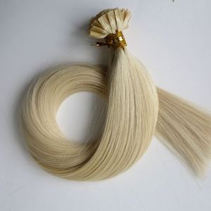 Extensions de cheveux à pointe plate pré-collées 100g 100Strands 18 20 22 24 pouces # 60 / Platine Blond Brun Brésilien Indien Kératine Cheveux Humains