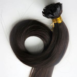 Extensiones de cabello humano de punta plana preconsolidadas 100 g 100 hebras 18 20 22 24 pulgadas # 2 / Productos para el cabello de queratina india brasileña marrón más oscuro