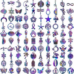 100Styles Mixte Pendentif Charms Coloré Animal Coeur Serpent Croix Étoile Feuille Papillon Conception Fit pour DIY Lien Chaînes Bracelet Collier Bijoux Résultats Accessoires