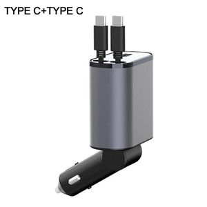 100W 4 en 1 Chargeur de voiture rétractable Câble USB Type C pour iPhone Huawei Samsung Fast Charging Cord Cigarette Adaptateur