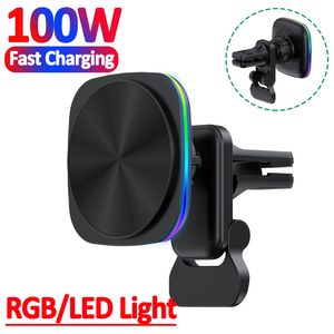 100W Magnetic Car Wireless Charger Air Vent Phone Holder Stand For iPhone 14 13 12 Pro Max Mini Car Mount Fast Charging Station