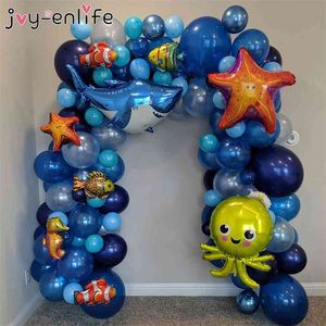 101pcs Ocean World World Under the Sea Animal Blue Blue Balloons Kit Garland Decoraciones de fiesta de cumpleaños Fiesta de baby shower 210925