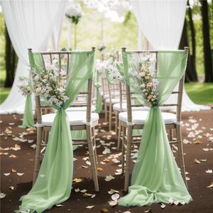 1050pcs 17x250cm Sage Sage Green Murffon Chair Sashes 12 Set Sash Mouday Chair Covers Ruban Wedding Party Aisle Chair Decor 240430