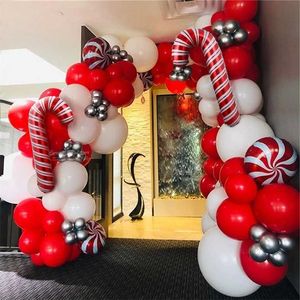 105 Pcs Rouge Blanc Bonbons Ballons Guirlande kit Chaîne De Noël Ballons Décorations Pour La Fête À La Maison Hélium Globos Navidad 211027