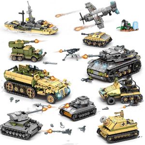 1061pcs Military Tank Helicopter Ww2 Series Soldier Building Blocks Model Weapon Accessories DIY Kit Educational Toys For Boys X0902