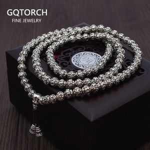 108 cuentas Pulseras Mantra para hombres y mujeres Seis palabras grabadas Plata de ley 925 Om Mani Padme Hum Oración Pulsera multicapa 240305