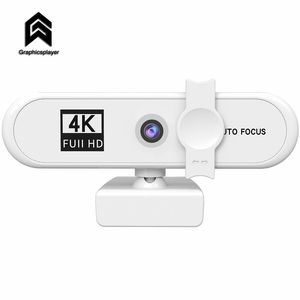 Webcam USB 1080P /2K/4K, caméra à mise au point automatique, microphone intégré avec support, ordinateur portable blanc