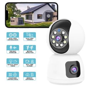 1080p HD WiFi Dual Lens Carmeras Security Camera 360 ° Panoramique IP IP Cameras Night Vision Full Color Automatic Human Tracking 4x Digital Zoom Security Monitor