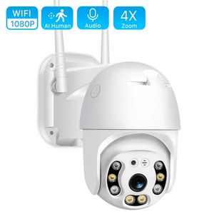 Cámara de seguridad 1080P WIFI PTZ para exteriores Cámara IP inalámbrica CCTV Pan Tilt 4XZoom IR Vigilancia de red P2P CAM Con caja de venta al por menor