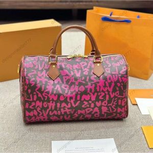 10A Bolsa de diseñador Hombres para mujer Graffiti Keepall 35 Bolsa de lona Marca de lujo Patrón de lona Flores Equipaje Bolso Lady Aeropuerto al aire libre Bolsas de viaje de alta calidad