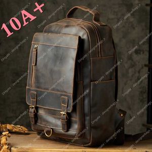 10A + Bolsas de alta calidad Bolsas hechas a mano Genuino Caballo Loco Mochila de cuero al aire libre Cuero de vaca para viajes Capa de libro de cabeza de hombre Moda personalizada