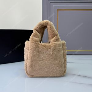 10A Bolso de diseñador de alta calidad Mini bolso de mano Bolsos de lujo Mini cesta Lana de cordero 18 cm Mini bolso de mujer Moda de cuero genuino Bolso de cubo marrón Embalaje de caja de regalo