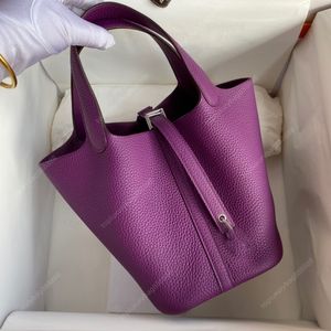 10A Sac de seau de concepteur de haute qualité Sacs à main de luxe 22cm Panier d'épicerie Togo Sac fourre-tout en cuir véritable Fil ciré à la main Couture Violet Sac noir Emballage de boîte-cadeau