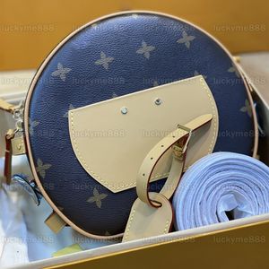 10A Diseñadores de calidad de espejo Boite Bolsos para mujer Lona marrón Monedero redondo Bolso de dama de lujo Crossbody Hombro Cuero de vaca Bolso con correa de cuero con caja