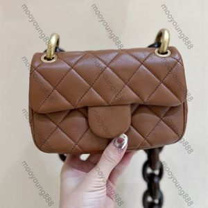 12A Actualización Espejo Calidad Diseñador Mini Flap Bolso Marrón Para Mujer Piel De Cordero Monedero Acolchado Lujos Bolsos Wenge Bolsas De Cadena De Madera Crossbody Black Hombro Chip Box Bag