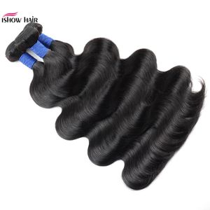 Ishow 10A Péruvien Corps Vague de Cheveux Humains 3/4 Bundles Offres Crépus Bouclés Lâche Profond Indien Remy Extensions de Trame de Cheveux Raides pour Femmes Tous Âges Couleur Naturelle 8-28 pouces