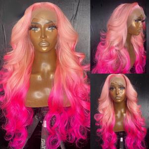 Pelucas delanteras de encaje completo rosa Perruque Peluca de onda de cuerpo de encaje transparente HD pelucas de cabello humano de simulación de línea de cabello natural para mujeres