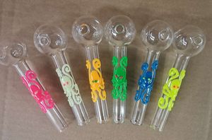 10cm Lumineux Pyrex Glass Huile Huile Pipe Tuyau d'épaisseur Tube Tube Octopus Feuille Feuille Flash Signe 4 Styles Pour Eau Fumer Bongs Hookah