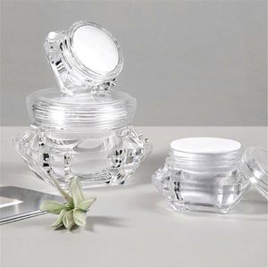 Frasco de plástico para cosméticos de 10g/15g, botellas de embalaje con forma de cristal de diamante transparente, maquillaje de concha, purpurina para decoración de uñas, Mini recipiente para crema de almacenamiento