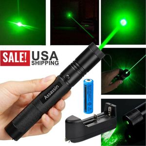 10Miles Super Range Militar 1mW Lápiz puntero láser verde 532nm Astronomía Haz visible Recargable Juguete para gato ajustable + Batería 18650 + Cargador