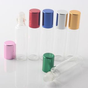 Tube de bouteille à bille en verre 10ML / 10 grammes avec capuchon en aluminium 10CC boule à rouleau en verre échantillon bouteille transparente parfum parfum 6 couleurs Bluha