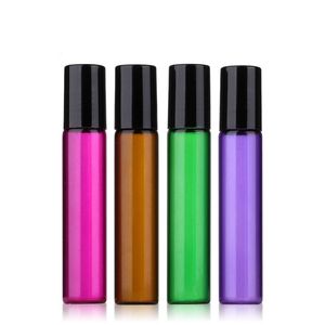 Rollo de vidrio vacío de 10 ml en botella Azul Rojo Verde Contenedor de rodillo 1/3 oz para aceites esenciales, aromaterapia, perfumes y bálsamos labiales DH8586