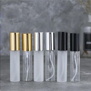 10 ml mini atomizador de perfume vacío 1/3oz Clear Fine Glass Glass Glass Spray Spray Fragance Scent Bottle con Silver Gold SP HQCK