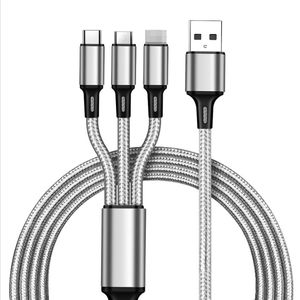 3 C￢bles de charge rapide ￠ charge rapide en nylon Multi USB Micro Type C T￩l￩phone de c￢ble Samsung Android Charger Cord Mobile Phone Mobile