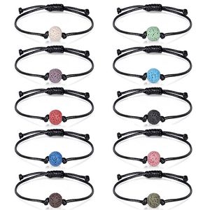 10mm coloré pierre de lave perle brin Bracelet bricolage huile essentielle diffuseur de parfum corde noire tressé amant amitié Bracelets femmes hommes bijoux