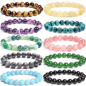 Pulsera de cuentas de piedra Natural de 10MM, hebras redondas de ágatas de ojo de tigre, pulseras de cuentas de jaspers para hombres y mujeres, cuerda elástica, joyería hecha a mano