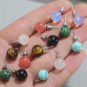 10 MM pierre naturelle cristal boucles d'oreilles oeil de tigre Rose Quartz Turquoises améthyste opale perles boucle d'oreille pour les femmes en gros
