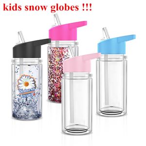 Vaso de plástico de doble pared con globos de nieve para niños de 10 oz con orificios y tapones Acrílico Libbey Vaso de plástico para vinilo UV Etiqueta DTF Vasos de verano Vasos para beber