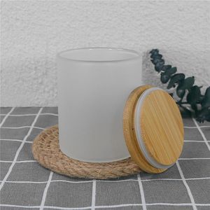 Vaso de vidrio recto corto de 10 oz, portavelas de sublimación, velas de té, taza con tapa de bambú, tazas de velas de fragancia esmerilada transparente, mini vasos, vasos locales de EE. UU.