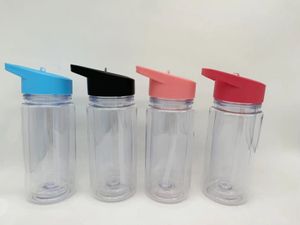 Gobelets en acrylique pour enfants, boule à neige de 10 oz, avec couvercle, gobelets en plastique transparent à double paroi pré-percés, bouteille d'eau de sport à paillettes avec bouchon de trou