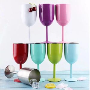 11 colores Copas vasos 10 oz Vaso 304 Acero inoxidable Doble pared Vacío Uva Vino Taza Taza de café con tapa Favor de la boda Regalo