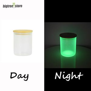 10oz sublimation Blanks Glass Bandle pot Glow in the Darking Glass Beer Tubs pour faire des bougies Conteneurs de bougies avec des couvercles de bambou Halloween