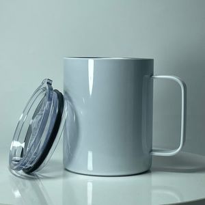 Tasse de voyage par sublimation de 12 oz, tasses à café avec poignée, bouteille d'eau en acier inoxydable, tasse à boire à transfert thermique, flacon blanc blanc A02