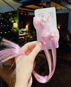 10pairlot Cartoon Hair Bows for Girls Sequin Net Yarn Cair Clips avec Long Wig Hairgrips Princess Party Kids Accessories92022557125617