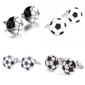 10 paires/lot classique noir blanc Football boutons de manchette cuivre émail Football boutons de manchette hommes bijoux accessoire entier