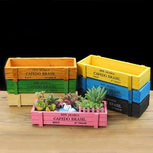 10 PC nouvelle boîte à plantes en bois 6 couleurs pot de plante de jardin pot de paysage miniature rural rectangulaire boîte de décoration intérieure décoration de bureau 240118