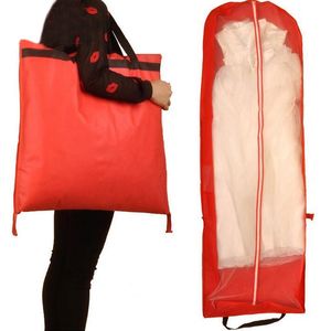 10 Uds. Bolsa de ropa de Color rojo de 155X55cm para vestido de novia/vestido de novia cubierta antipolvo plegable no tejida/bolsa de mano de almacenamiento